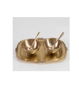 Ensemble de 2 bols et 2 cuillères plaqués or, écologiques, durables et luxueux, pour mariages indiens, fêtes, ou cadeaux de pendaison de crémaillère - Vente en gros - Product Image 1
