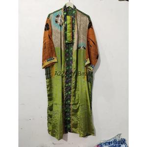 Handmade Luxury Elegant Patchwork 100% Pure Silk Women's Kimono Robe Boho Duster Jacket Beach Cover-Up V-neck Drawstring - Product Image 2