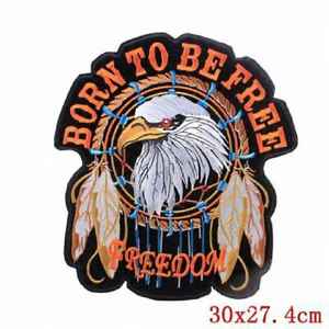 Patch brodé grand format « Born to be free » Aigle de la liberté pour motard, idéal pour vêtements, vestes en cuir, à thermocoller, motifs drapeau - Product Image 2