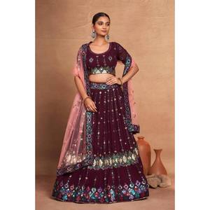 Ensemble de Lehenga Choli et de Dupatta pour femmes, vêtements de fête de créateur - Product Image 2