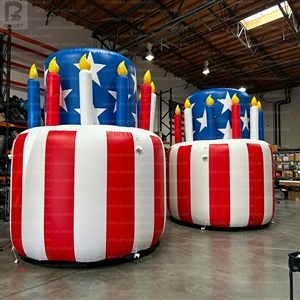 Gâteau d'<span class=keywords><strong>anniversaire</strong></span> géant gonflable avec drapeau américain de 3m x 4m, avec lumières LED, logo personnalisé, modèle de gâteau patriotique pour la publicité/décoration du 4 juillet - Product Image 2