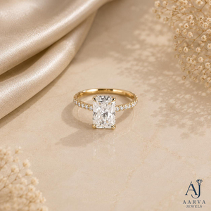 <b>Emerald</b> Cut Moissanite Engagement <b>Ring</b> 18K Gold Plated Trendy Wedding <b>Band</b> with Pav Accents - Product Image 5