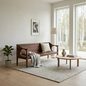 Canapé-lit de salon moderne en bois de chêne de luxe, fauteuil avec coussin, design minimaliste, forme semi-circulaire, accoudoirs rembourrés, revêtement en bois massif - Product Image 3