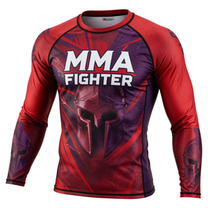 Camiseta de compresión de manga larga para luchador de MMA, con estampado por sublimación, de secado rápido, para hombre, verde, negro, rojo, top deportivo para adulto - Product Image 2