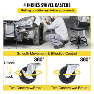 Sgabello da Garage Regolabile con Capacità 300 LBS, Ruote Girevoli a 360 Gradi, Altezza 15.7-20.5, Sedile per Meccanici - Product Image 5