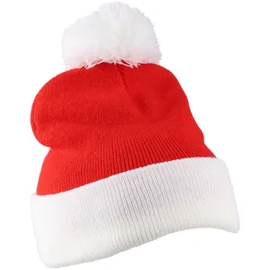 Chapeau de Noël classique du Père Noël, rouge et blanc, en peluche, avec bordure en fourrure douce et pompon moelleux, confortable et festif - Product Image 1