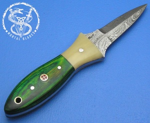 Cuchillo para Abrir Ostras de Acero de Damasco Premium con Mango de Madera y Logotipo Personalizado - Product Image 4