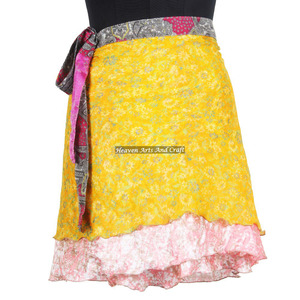 Indian Handmade Vintage Silk <b>Wrap</b> Women <b>Beach</b> Mini Skirt Boho Magic Double Layer Mini Skirts Women's Hippy Silk Sari Magic <b>Wrap</b> - Product Image 4