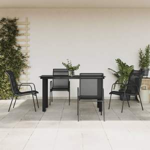 Conjunto de Comedor Apilable Mediano para Jardín, Muebles de Acero con Recubrimiento en Polvo Negro para Comer al Aire Libre - Product Image 1