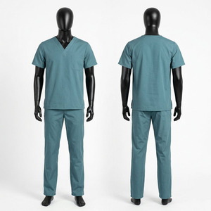Uniforme de Limpieza de Manga Larga, Corte Ajustado, Color Azul Verde Azulado, 180 GSM, Poliéster y Algodón Premium, Marca Black Hardson, con Logotipo Personalizado y Cuello en V - Product Image 1