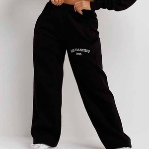Sudadera Corta con Capucha Negra para Mujer, Manga Larga, Estampado de Letras, Estilo Casual para Otoño, Peso Medio, 100% Algodón, Conjunto Deportivo - Product Image 2