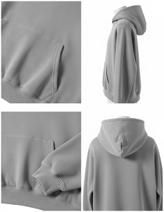 เสื้อฮู้ดดี้ผ้าฝ้ายฟลีซสีเทาขนาดใหญ่พิเศษ หนานุ่ม สกรีนโลโก้ตามสั่ง ผู้ผลิต OEM ขายส่ง ส่งออก - Product Image 5