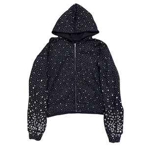 เสื้อฮู้ดซิปเต็มตัวแบบวินเทจลายจุดประดับเพชรเทียม  โลโก้ด้านหน้าแบบกำหนดเอง  ทรงหลวม  ผ้าถักผสมโพลีเอสเตอร์/คอตตอน  สำหรับฤดูหนาว  รับผลิตแบบ OEM - Product Image 5