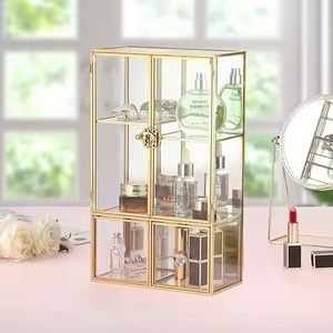 Crystal Jewelry Box with Gold Trim Round <b>Storage</b> Case for Rings Earrings Necklace Vanity <b>Dressing</b> <b>Table</b> Organizer - Product Image 5