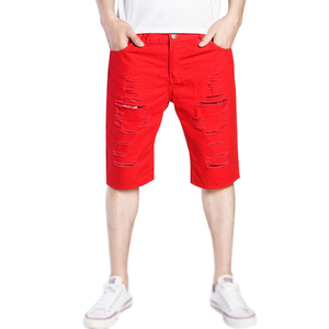 Shorts en jean déchiré bleu vintage pour homme, taille haute, décontracté, délavage clair, coupe large, en coton tissé, coupe-vent, style été - Product Image 6