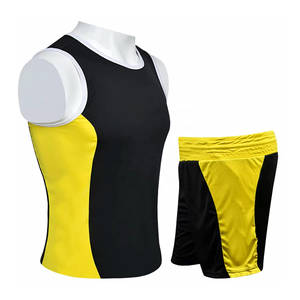 Combinaison de lutte pour hommes, noire et jaune, coupe athlétique, en polyester respirant, pour arts martiaux mixtes et boxe - Product Image 1