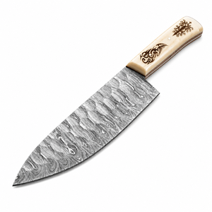 Damascus Steel Hand Forged Kitchen <b>Knife</b> Drop Point Blade Bevel Edge 0.3mm Thickness <b>Bone</b> <b>Handle</b> - Product Image 5