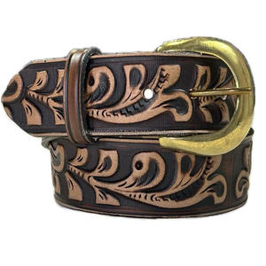 Cinturones de herramientas de mano occidentales negros en relieve de diseñador personalizado Hebilla de latón antiguo Cinturón occidental de moda de cuero original para jeans - Product Image 4