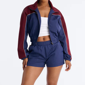 Conjunto de Dos Piezas para Mujer, Chaqueta Cortavientos y Pantalones Cortos, Corte Holgado, Proveedor Directo de Fábrica - Product Image 1