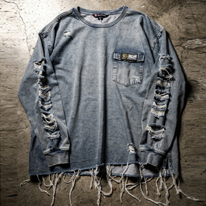 Wholesale Distressed Tee Shirt Women Summer Street Distress T-Shirt Ladies Long Sleeve Denim Cotton Distressed TShirt Women's - Product Image 4