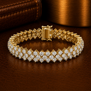 Bracelet tennis double rangée de diamants de laboratoire ronds, or jaune 10K 14K, DEF VVS, bijoux fins de mariage pour femme - Product Image 1