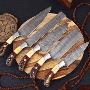 Handmade Damascus Steel <b>Knife</b> Set with Camel <b>Bone</b> & Wood <b>Handles</b> - 5-Piece Professional Chef <b>Knife</b> Set - Product Image 5