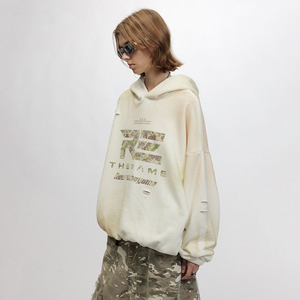 เสื้อฮู้ดโอเวอร์ไซส์สีดำสำหรับผู้ชาย ผ้าฝ้ายเฟรนช์เทอร์รี่ สวมใส่สบาย พิมพ์ลายพรางด้านหน้า เหมาะสำหรับใส่ในฤดูใบไม้ร่วง - Product Image 5