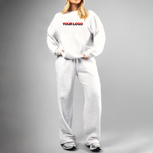 Conjuntos deportivos casuales transpirables de gran tamaño para mujer, hechos a medida OEM/ODM, 100% algodón, con logotipo impreso personalizado, conjunto de sudadera con capucha y pantalones deportivos. - Product Image 1
