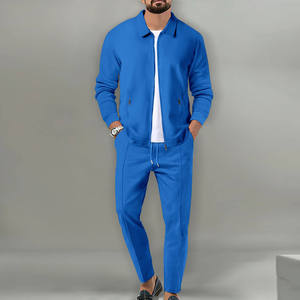 Ensemble de survêtement élégant pour homme en tissu gaufré, coupe ajustée, style streetwear moderne, veste et pantalon de luxe pour homme - Product Image 5