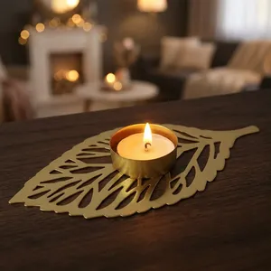 Iron Leaf Model <b>Candle</b> Holder Candlestick <b>Plate</b> Statue for Desktop Wedding Table Centerpiece Home Decor - Product Image 2