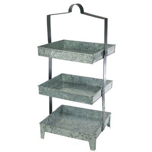 Support de service rustique à 3 niveaux en métal galvanisé pour présentation de cupcakes et desserts lors de mariages et fêtes - Product Image 4