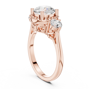 Anillo de Compromiso con Diamante Moissanite de Corte Redondo, Halo Milgrain, Piedras Laterales Redondas, Anillo de Plata Chapado en Oro Rosa - Product Image 3