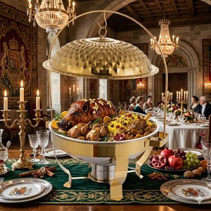 ถาดอุ่นอาหารบุฟเฟ่ต์ทรงกลมสแตนเลสอย่างดี พร้อมฝาปิด ราคาสุดคุ้ม - Product Image 6