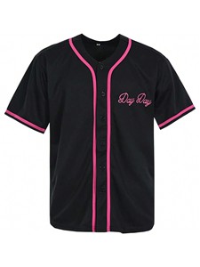 Maillot de baseball noir et rose personnalisé avec logo brodé, chemise de sport boutonnée unisexe, vêtements d'équipe hip-hop, fabricant, vente en gros - Product Image 1