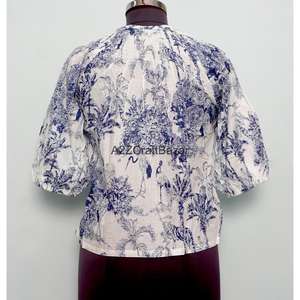 เสื้อเบลาส์แขนยาวคอกลมผ้าฝ้ายถักลายบล็อกอินเดีย 100% เป็นมิตรกับสิ่งแวดล้อม ระบายอากาศได้ดี เหมาะสำหรับใส่ลำลองและแฟชั่นกลางแจ้ง - Product Image 5