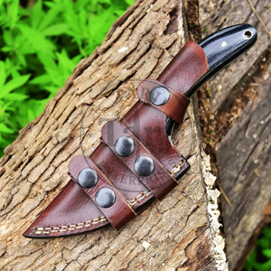 Couteau de chasse fixe artisanal en acier Damas, lame droite, manche en Micarta, étui en cuir, personnalisable OEM, qualité industrielle - Product Image 4