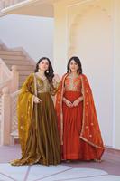 Pakaian Tradisional India Salwar Kameez dengan Payet dan Bordir Berat untuk Pernikahan, Pakaian Festival Etnik, Gaun Sutra Georgette