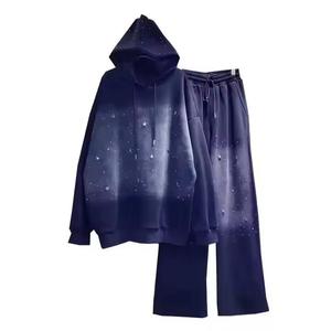 Survêtement d'hiver pour homme, grande taille, de haute qualité, uni, à capuche, 2 pièces, zippé, avec strass, multicolores. - Product Image 1