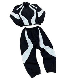 CUSTOM <b>BLACK</b> WHITE MEN TRACKSUIT SET PREMIUM <b>WINDBREAKER</b> JACKET AND JOGGER PANTS OVERSIZED SPORTS SUIT LUXURY - Product Image 1