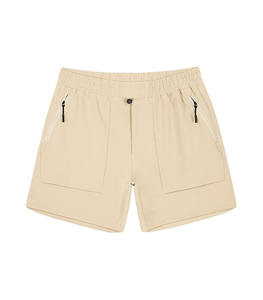 Shorts décontractés amples pour hommes en coton bouclette 5,5 pouces, taille haute élastique, multi-poches, brodés, anti-plis, pour le quotidien et la marche - Product Image 1