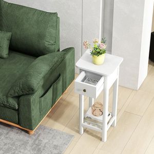 Modern Midcentury 2-Tier Slim <b>Nightstand</b> with Drawer and Shelf for Bedroom Villa Hotel - Product Image 4