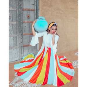 Ensemble évasé en mousseline multicolore Snow Angrkha coupe trapèze - Product Image 5