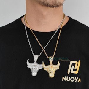 Pendentif Tête de Taureau en Argent 925 Plaqué Rhodium/Or de Luxe pour Homme avec Moissanite, Breloque Hip Hop pour Bijoux Quotidiens - Product Image 5