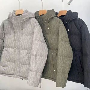 Hot Sale Custom Design High Quality Men's Coated Canvas Stand Collar Print Logo Warm Zipper up Down <b>Slim</b> <b>Fit</b> Puffer <b>Jacket</b> - Product Image 6