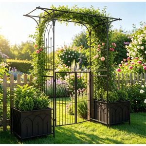 Arche de jardin métallique à double verrouillage avec jardinières latérales à sommet plat, support pour plantes grimpantes, revêtement poudré, pour jardins 3m - Product Image 5