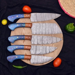 Handmade Damascus Steel Chef <b>Knife</b> <b>Set</b> with Blue Resin and Wood Handle Design Survival Hunting <b>Knives</b> A&M Enterprises - Product Image 4
