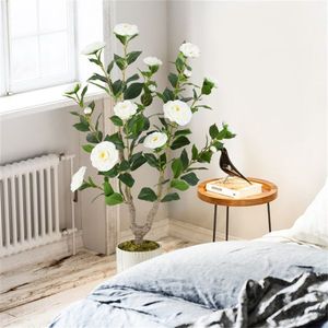 Set di 2 Alberi di Camelia Artificiali Bianchi, Piante Sempreverdi in Seta e Plastica per Esterni, Soggiorno, Ufficio, Feste, Dimensione 5m - Product Image 6