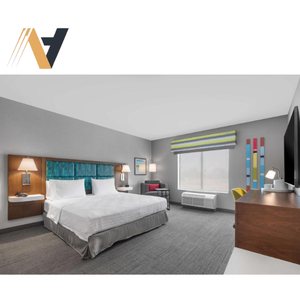 Ensemble de meubles de chambre d'hôtel Hampton Inn économique, bois de chêne, métal, moderne, lit double, lit king-size, ottoman, OEM ODM, usine au Vietnam - Product Image 2