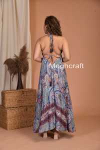 Premium Designer Women Silk Maxi <b>Dress</b> Halter Neck Floral Printed Maxi <b>Dress</b> Comfortable & Lightweight <b>Dress</b> at Low Price - Product Image 4