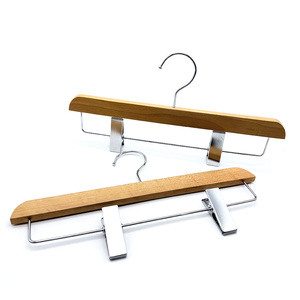 Wooden Customizable Pants Hangers Adjustable <b>Clips</b> Space Saving Design <b>Hook</b> Type Installation for Wardrobe Clothing - Product Image 1